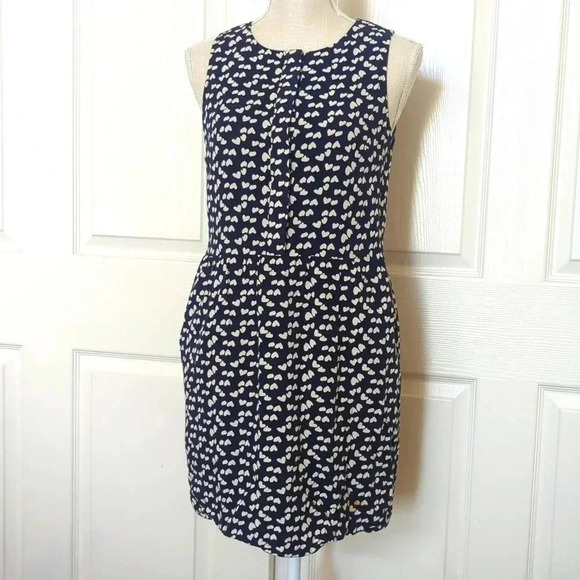 J. CREW Navy Blue White Heart Print Tank Top Button Mini Knee Length Dress - Picture 2 of 9